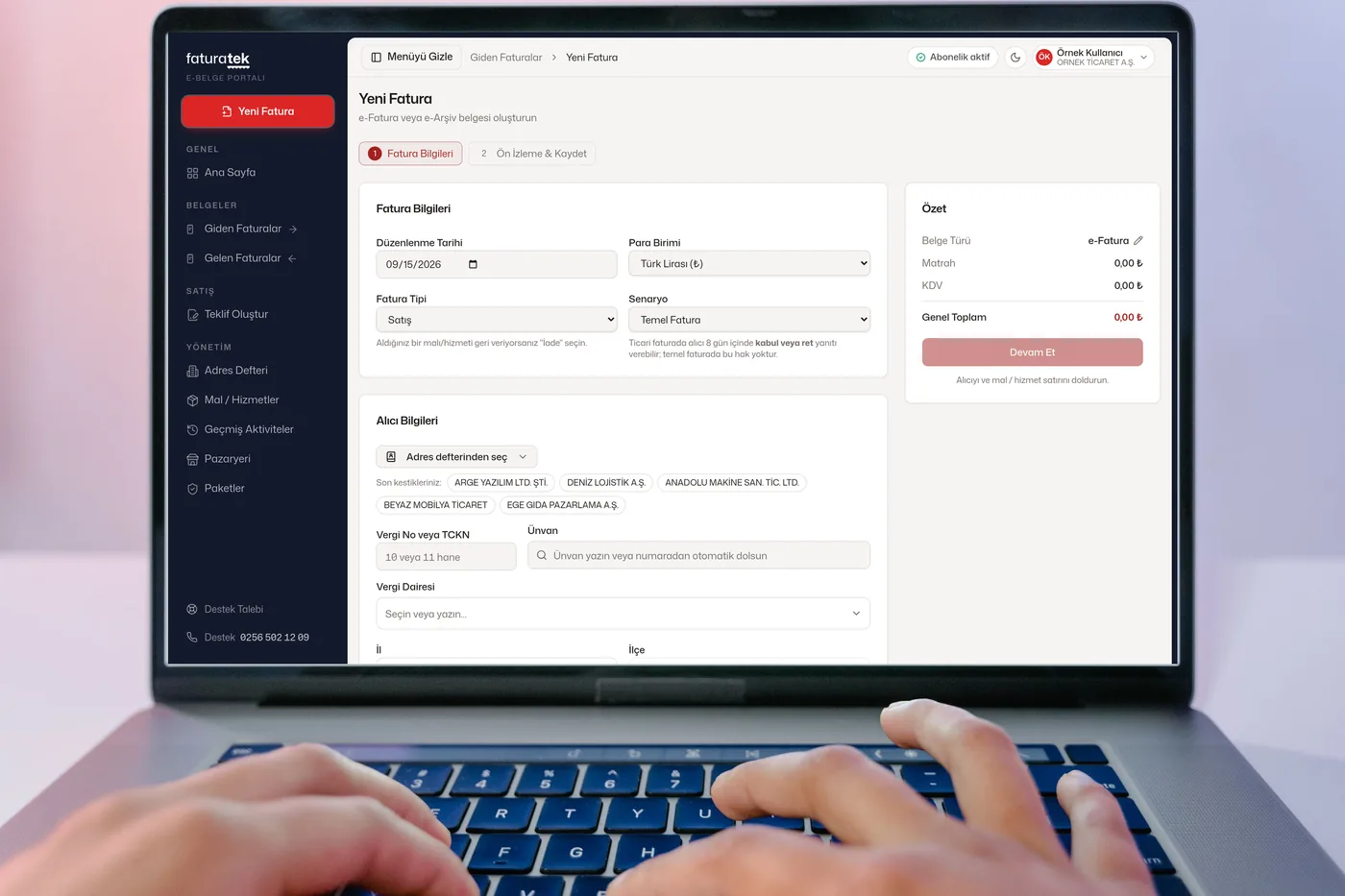 FaturaTek Portal — Yeni Fatura ekranı